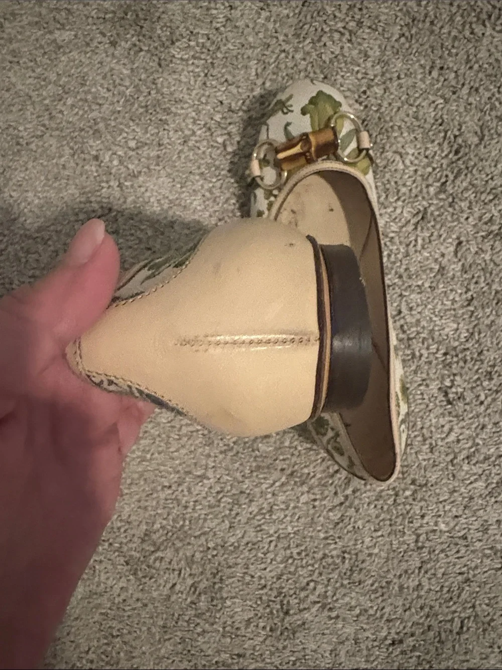 Gucci Floral Canvas Bamboo Bit Ballet Flats in Green and Cream